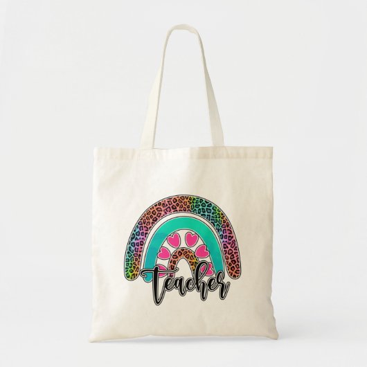 Regenbogen-Lehrerin - farbenfrohe Leopard-Printwer Tragetasche (Vorne)