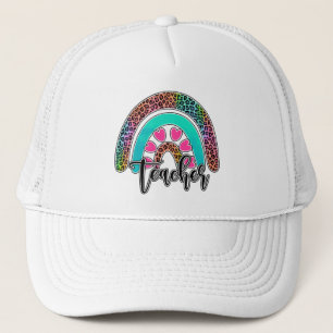 Regenbogen-Lehrerin - farbenfrohe Leopard-Printwer Truckerkappe