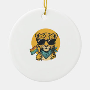 Regenbogen-Leopard-Stolzflagge Vintage-Vektordesig Keramik Ornament