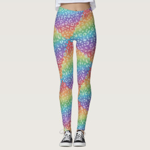 Regenbogen-Leoparden-Druck Leggings Knallbunte F