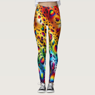 Regenbogen-Leoparden-Druck Leggings Kräftige Far