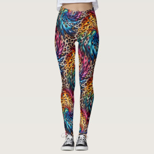 Regenbogen-Leoparden-Druck Leggings Kräftige Far