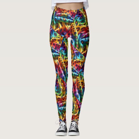 Regenbogen-Leoparden-Druck Leggings | Psychedelisc (Vorderseite)