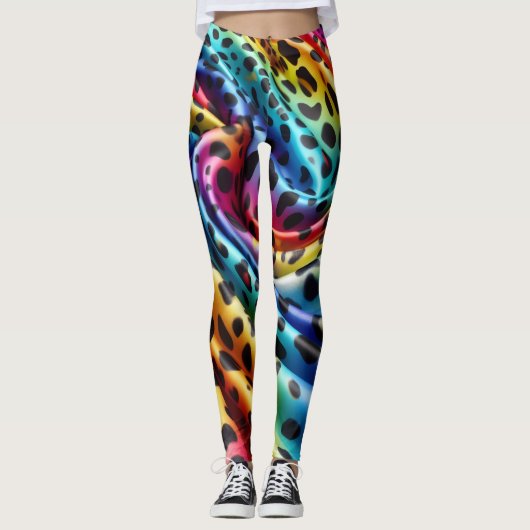 Regenbogen-Leoparden-Druck Leggings | Psychedelisc (Vorderseite)