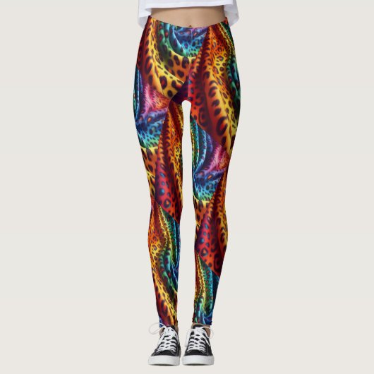 Regenbogen-Leoparden-Druck Leggings | Psychedelisc (Vorderseite)
