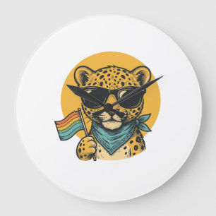 Regenbogen-Leoparden-Stolzflagge Vintage-Vektordes Große Wanduhr