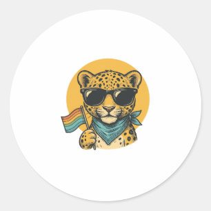 Regenbogen-Leoparden-Stolzflagge Vintage-Vektordes Runder Aufkleber