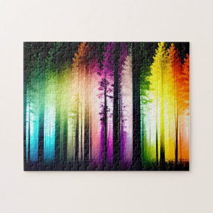Regenbogen leuchten in der Waldlandschaft auf Puzzle