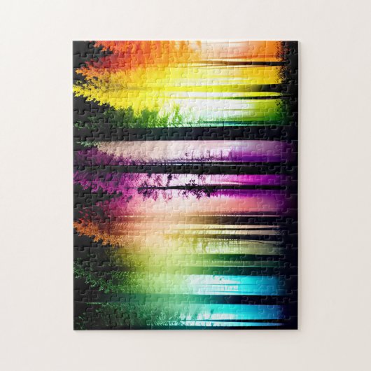 Regenbogen leuchten in der Waldlandschaft auf Puzzle (Vertikal)