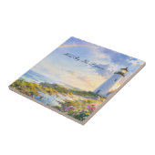 Regenbogen-Leuchtturm-Küsten-Wasserfarbe Fliese (Seite)