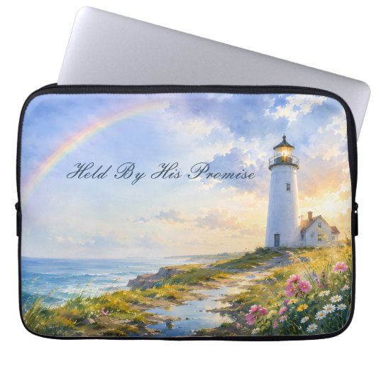 Regenbogen-Leuchtturm Küsten-Wasserfarbe Laptopschutzhülle (Vorderseite)