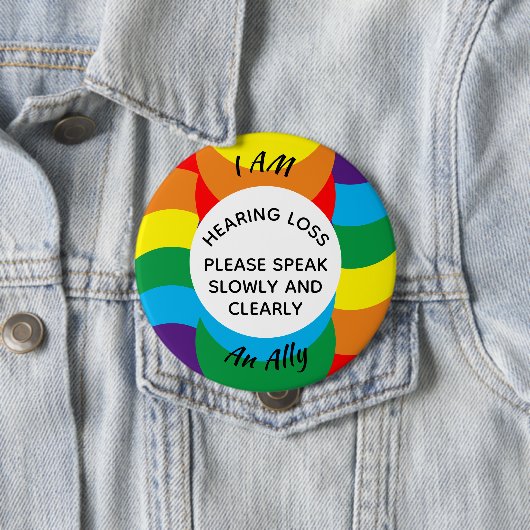 Regenbogen LGBT+ Ally Geometric Hard Hearing Button (Beispiel)