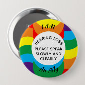Regenbogen LGBT+ Ally Geometric Hard Hearing Button (Vorne & Hinten)