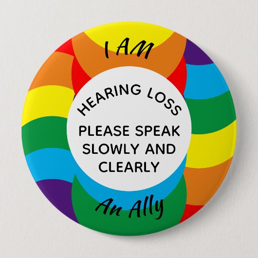 Regenbogen LGBT+ Ally Geometric Hard Hearing Button (Vorderseite)