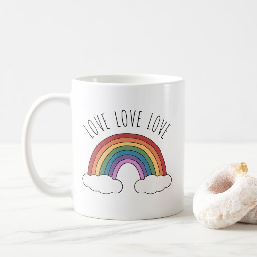 Regenbogen Liebe Liebe Liebe Kaffeetasse (Mit Donut)