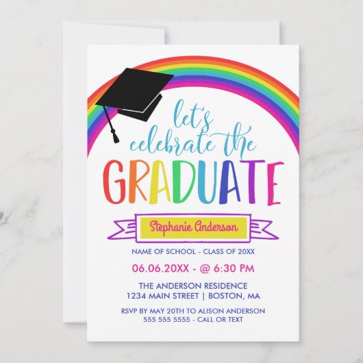 Regenbogen ließ uns den Absolvent feiern Einladung (Vorderseite)