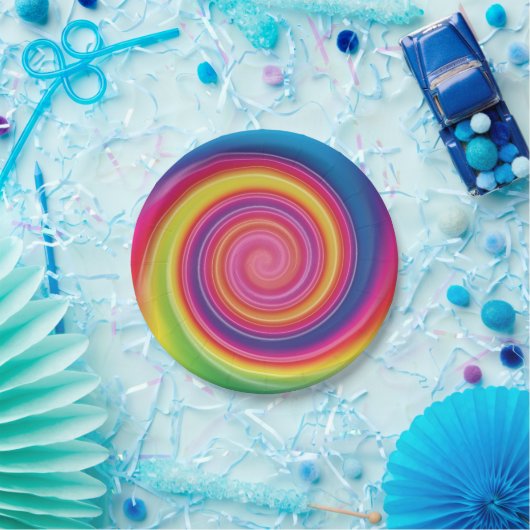 Regenbogen Lollypop bunter Strudel Pappteller (Party)
