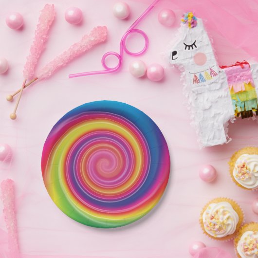 Regenbogen Lollypop bunter Strudel Pappteller (Party)