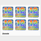 Regenbogen-Look "12" & "HAPPY BIRTHDAY", Wolken, H Quadratischer Aufkleber (Blatt)