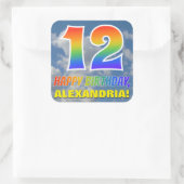Regenbogen-Look "12" & "HAPPY BIRTHDAY", Wolken, H Quadratischer Aufkleber (Tasche)