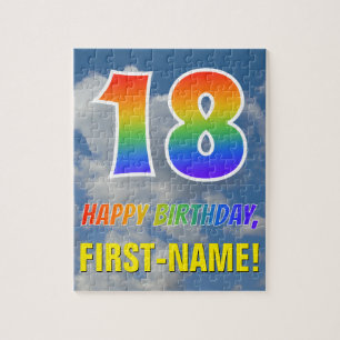 Regenbogen-Look "18" & "HAPPY BIRTHDAY", Bewölkter Puzzle