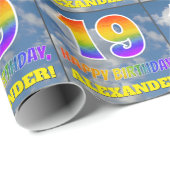 Regenbogen-Look "19" & "GLÜCKLICHER GEBURTSTAG", W Geschenkpapier (Rolleneckpunkt)