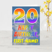 Regenbogen-Look "20" & "HAPPY BIRTHDAY", Wolken, H Karte (Gelbe Blume)