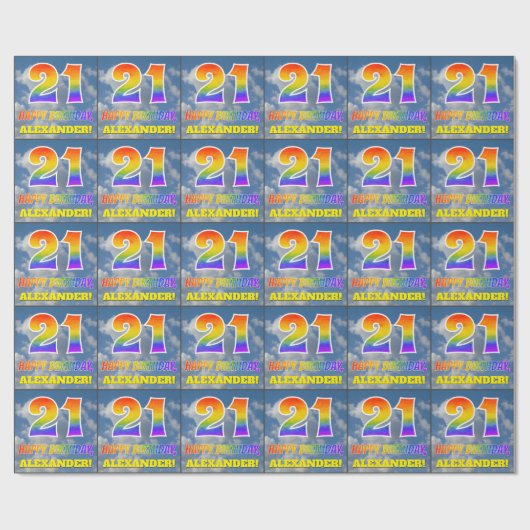 Regenbogen-Look "21" & "HAPPY BIRTHDAY", Wolken, H Geschenkpapier (Flach)