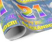 Regenbogen-Look "21" & "HAPPY BIRTHDAY", Wolken, H Geschenkpapier (Rolleneckpunkt)