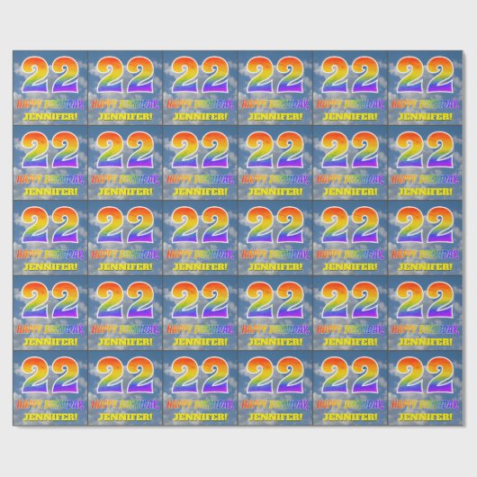Regenbogen-Look "22" & "HAPPY BIRTHDAY", Wolken, H Geschenkpapier (Flach)