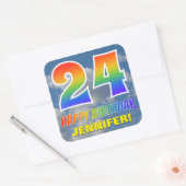 Regenbogen-Look "24" & "HAPPY BIRTHDAY", Wolken, H Quadratischer Aufkleber (Umschlag)