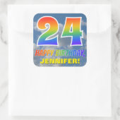 Regenbogen-Look "24" & "HAPPY BIRTHDAY", Wolken, H Quadratischer Aufkleber (Tasche)