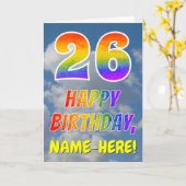 Regenbogen-Look "26" & "HAPPY BIRTHDAY", Wolken, H Karte (Gelbe Blume)
