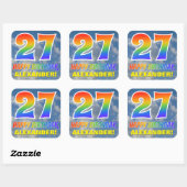 Regenbogen-Look "27" & "HAPPY BIRTHDAY", Wolken, H Quadratischer Aufkleber (Blatt)