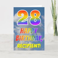Regenbogen-Look "28" & "HAPPY BIRTHDAY", Wolken, H