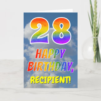Regenbogen-Look "28" & "HAPPY BIRTHDAY", Wolken, H Karte