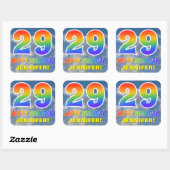 Regenbogen-Look "29" & "HAPPY BIRTHDAY", Wolken, H Quadratischer Aufkleber (Blatt)