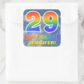 Regenbogen-Look "29" & "HAPPY BIRTHDAY", Wolken, H Quadratischer Aufkleber (Tasche)
