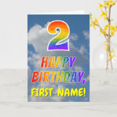 Regenbogen-Look "2" & "HAPPY BIRTHDAY", Wolken, Hi Karte (Gelbe Blume)