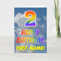 Regenbogen-Look "2" & "HAPPY BIRTHDAY", Wolken, Hi