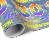 Regenbogen-Look "30" & "GLÜCKLICHER GEBURTSTAG", W Geschenkpapier (Rolleneckpunkt)
