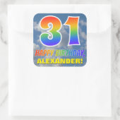 Regenbogen-Look "31" & "GLÜCKLICHER GEBURTSTAG", W Quadratischer Aufkleber (Tasche)