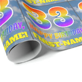 Regenbogen-Look "33" & "GLÜCKLICHER GEBURTSTAG", W Geschenkpapier (Rolleneckpunkt)