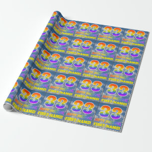 Regenbogen-Look "33" & "HAPPY BIRTHDAY", Wolken, H Geschenkpapier