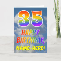 Regenbogen-Look "35" & "HAPPY BIRTHDAY", Wolken, H