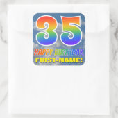 Regenbogen-Look "35" & "HAPPY BIRTHDAY", Wolken, H Quadratischer Aufkleber (Tasche)