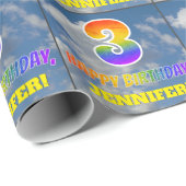 Regenbogen-Look "3" & "HAPPY BIRTHDAY", Wolken, Hi Geschenkpapier (Rolleneckpunkt)