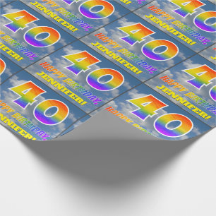 Regenbogen-Look "40" & "GLÜCKLICHER GEBURTSTAG", W Geschenkpapier
