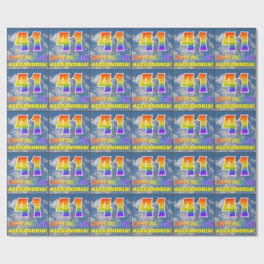 Regenbogen-Look "41" & "HAPPY BIRTHDAY", Wolken, H Geschenkpapier (Flach)