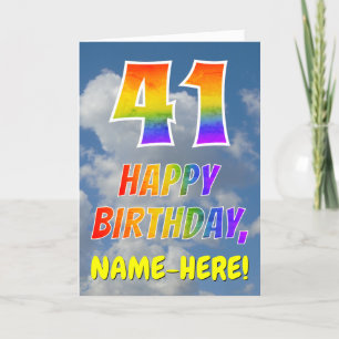 Regenbogen-Look "41" & "HAPPY BIRTHDAY", Wolken, H Karte